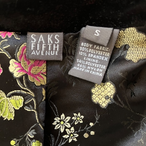 Saks Fifth Avenue Evening Blazer Jacket Women Small Black Velvet Floral Lining - Picture 2 of 8